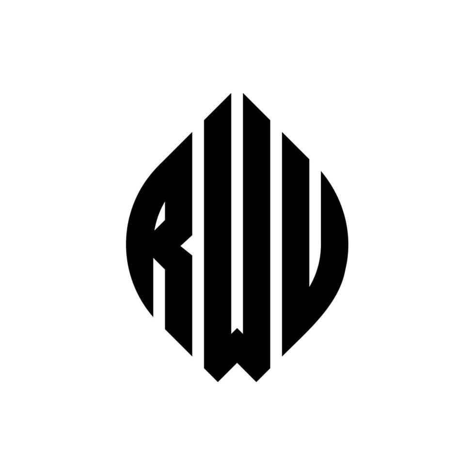 rwu-Kreisbuchstaben-Logo-Design mit Kreis- und Ellipsenform. rwu-Ellipsenbuchstaben mit typografischem Stil. Die drei Initialen bilden ein Kreislogo. rwu-Kreis-Emblem abstrakter Monogramm-Buchstaben-Markierungsvektor. vektor