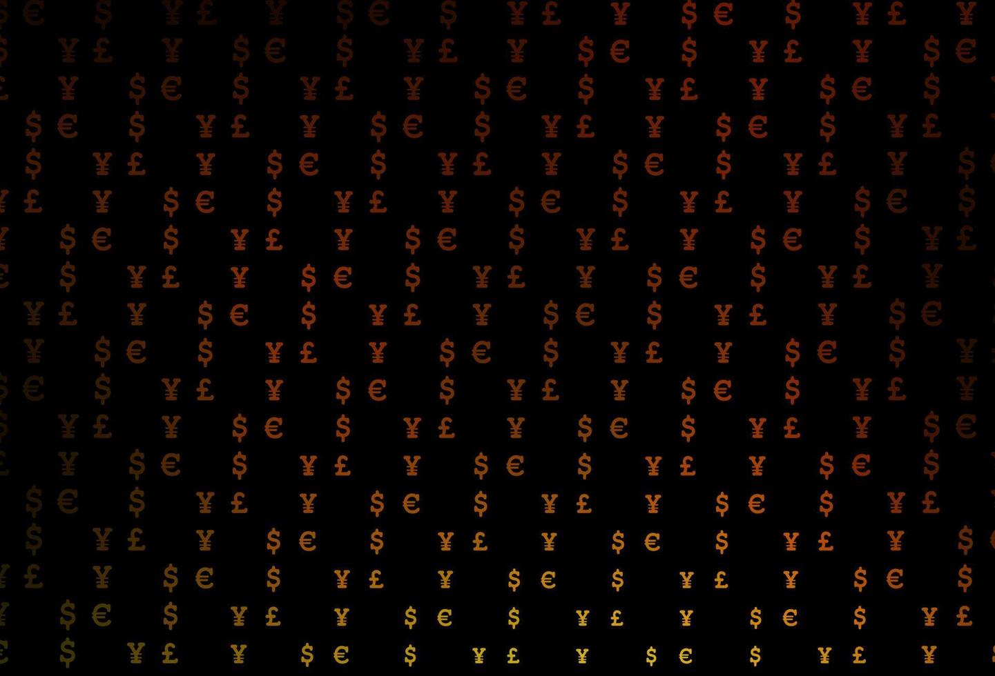 mörkgul, orange vektorbakgrund med eur, usd, gbp, jpy. vektor