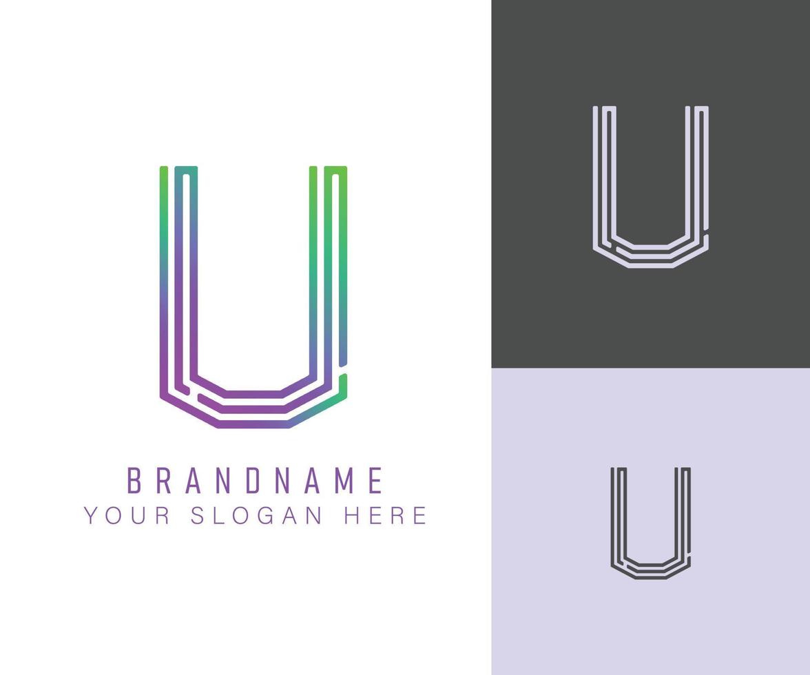 monogramm-logo-alphabet-buchstabe u mit neonfarbe, geeignet für logos, titel und überschriften vektor