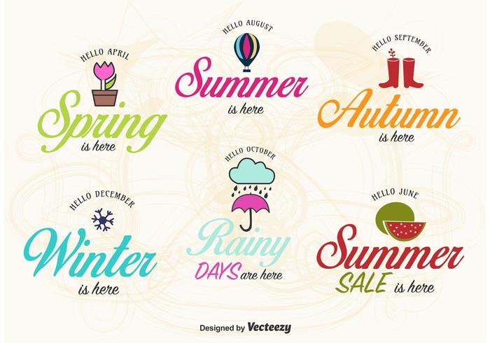 Frühling, Sommer, Herbst und Winter Label Vektoren
