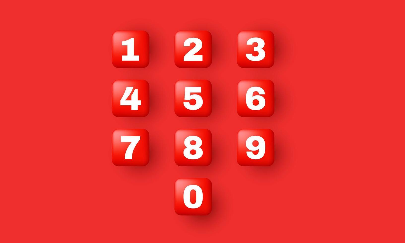 einzigartiges 3D-Set rote Zahlen 1 0 Design isoliert auf vektor