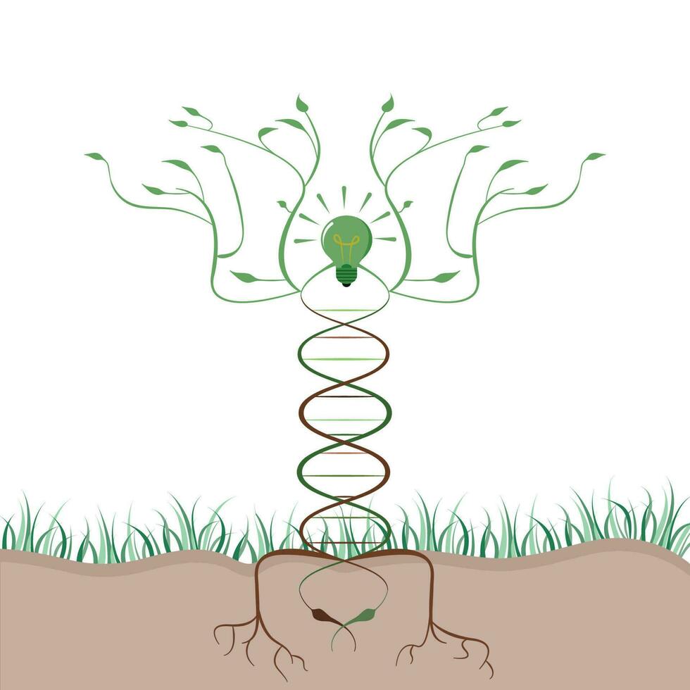 DNA-träd som växer från jorden för att ge ren energi och innovationer vektor