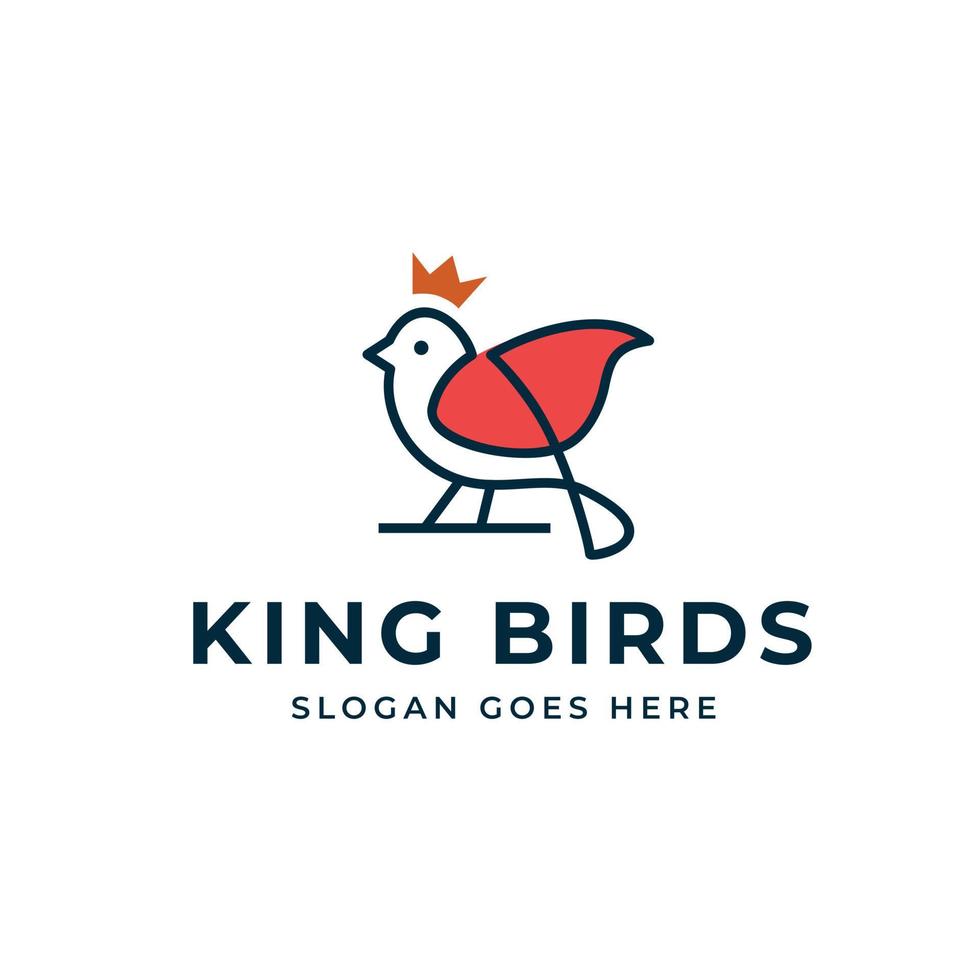Königsvogel-Logo mit Krone und rotem Umhang vektor