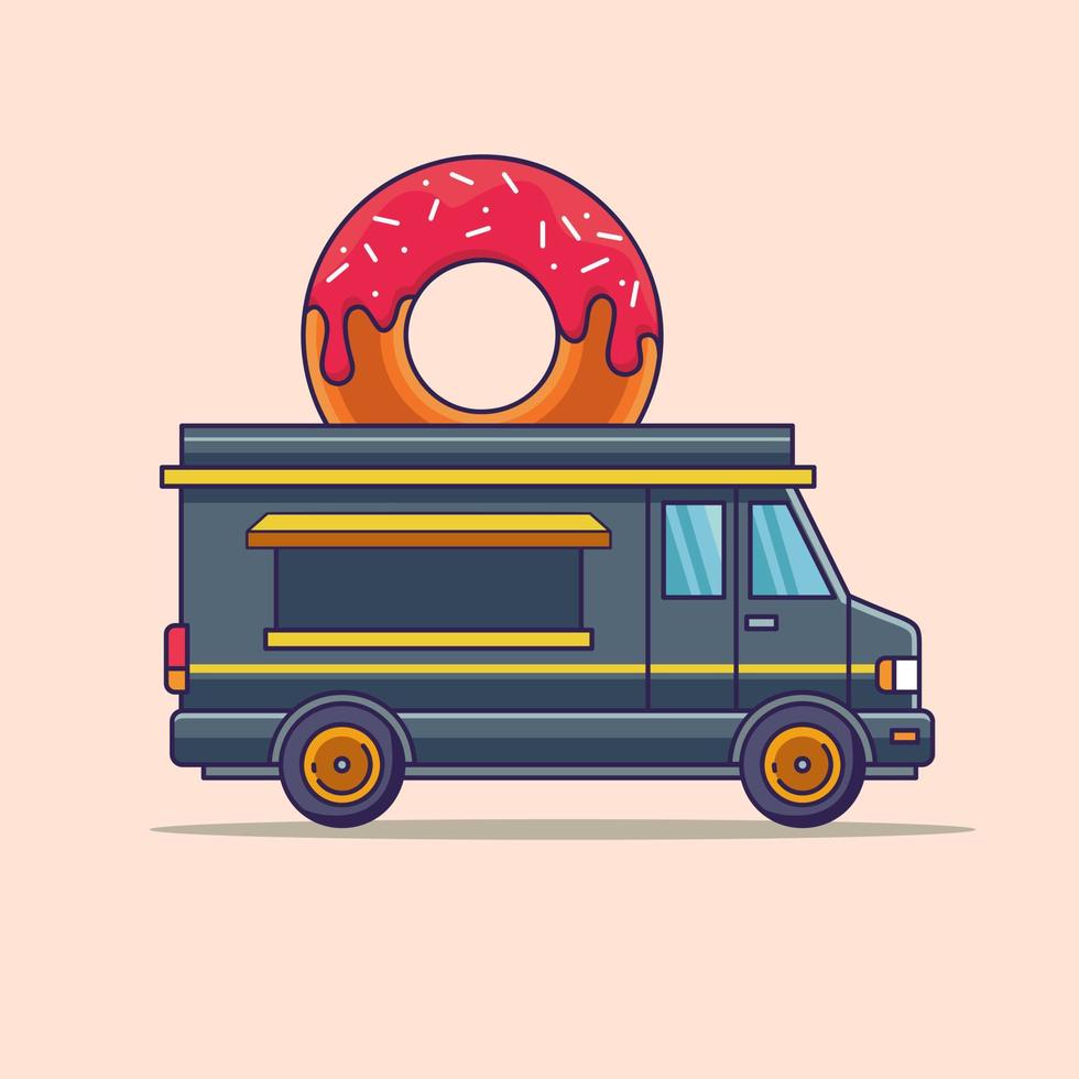 donut snabbmat lastbil fordon transport illustration mönster vektor