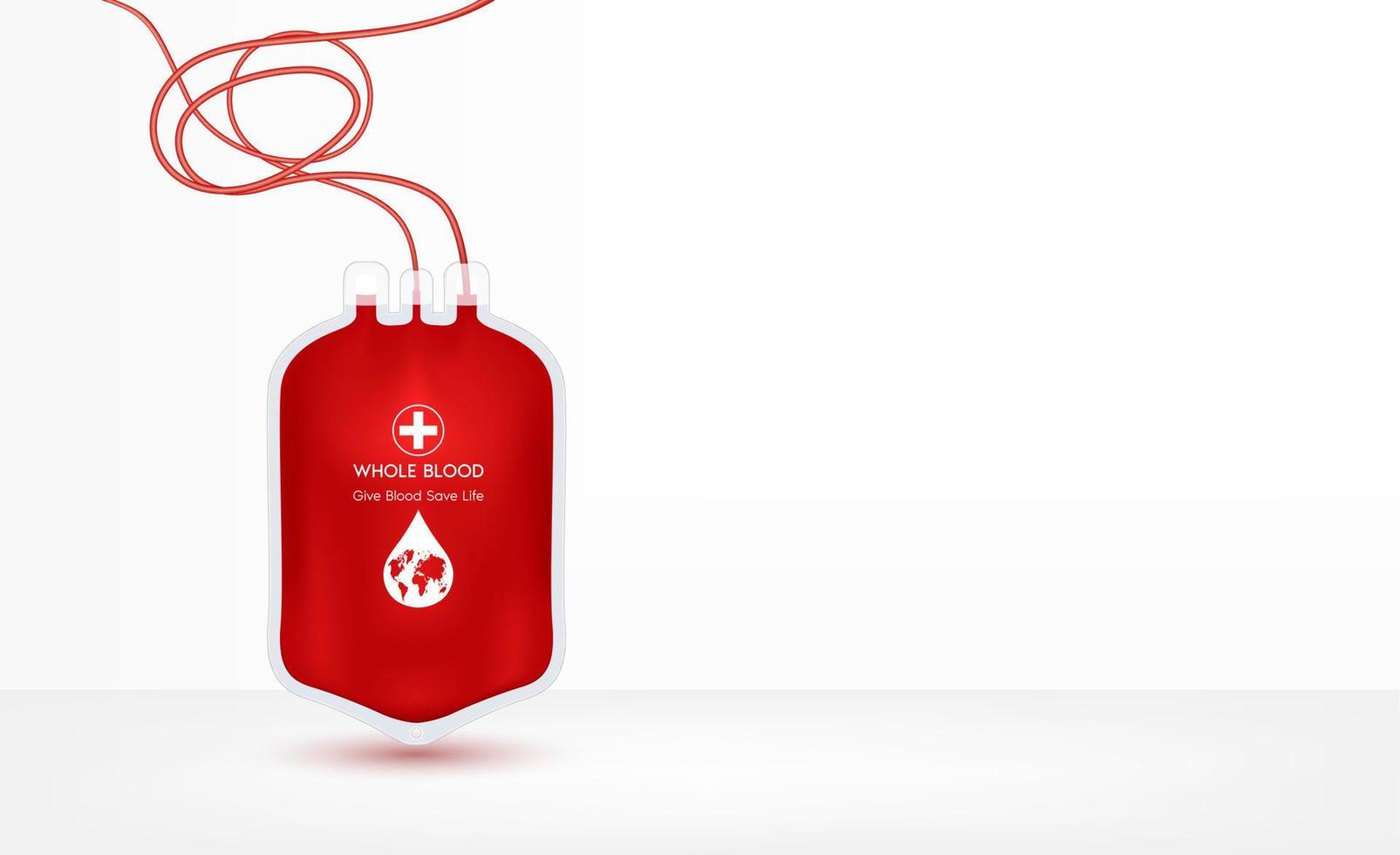 Weltblutspendetag. Geben Sie Blut retten Leben, eine Tüte mit frischem Blut oder gepackte rote Blutkörperchen auf weißem Hintergrund. Spende oder Therapie oder Austauschtransfusion. medizinisches Zeichen. 3D-Vektor-eps10-Illustration. vektor