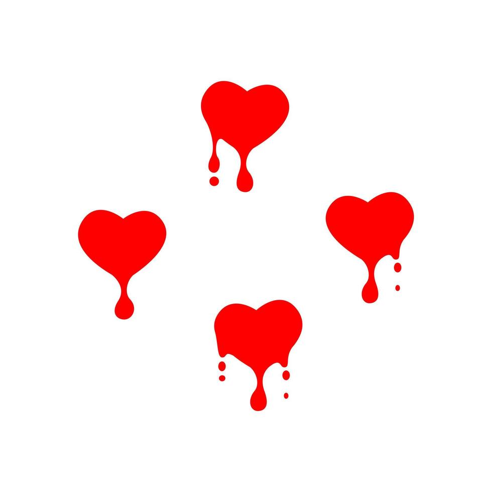 Tropfenliebessymbol, Liebe und Blut, Tropfenblut, Herzform, Herzsatz, Herzikonen, Konzept der Liebe, stilisiertes Symbol mit roten Herzen vektor
