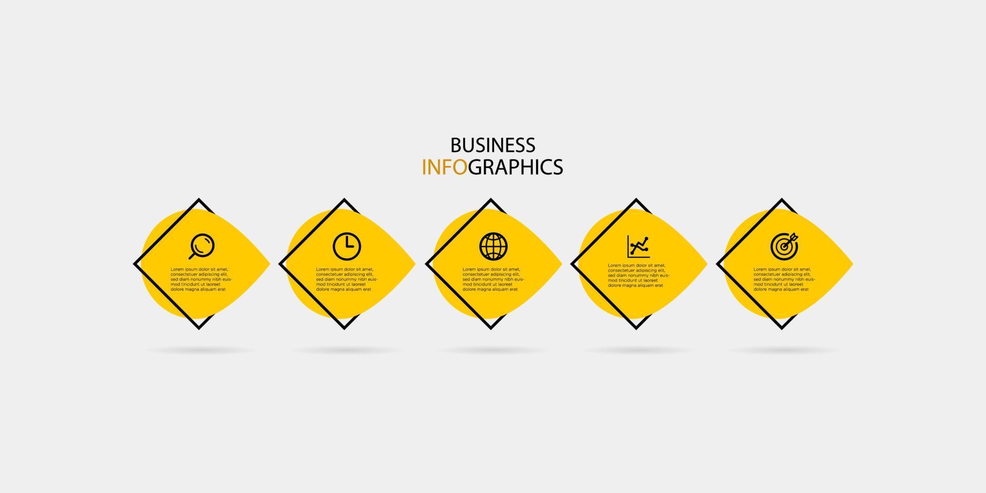 moderner Business-Infografik-Design-Vorlagenvektor mit Symbolen und 5 Optionen oder Schritten. kann für Prozessdiagramme, Präsentationen, Workflow-Layouts, Banner, Flussdiagramme und Infografiken verwendet werden. Folge10 vektor