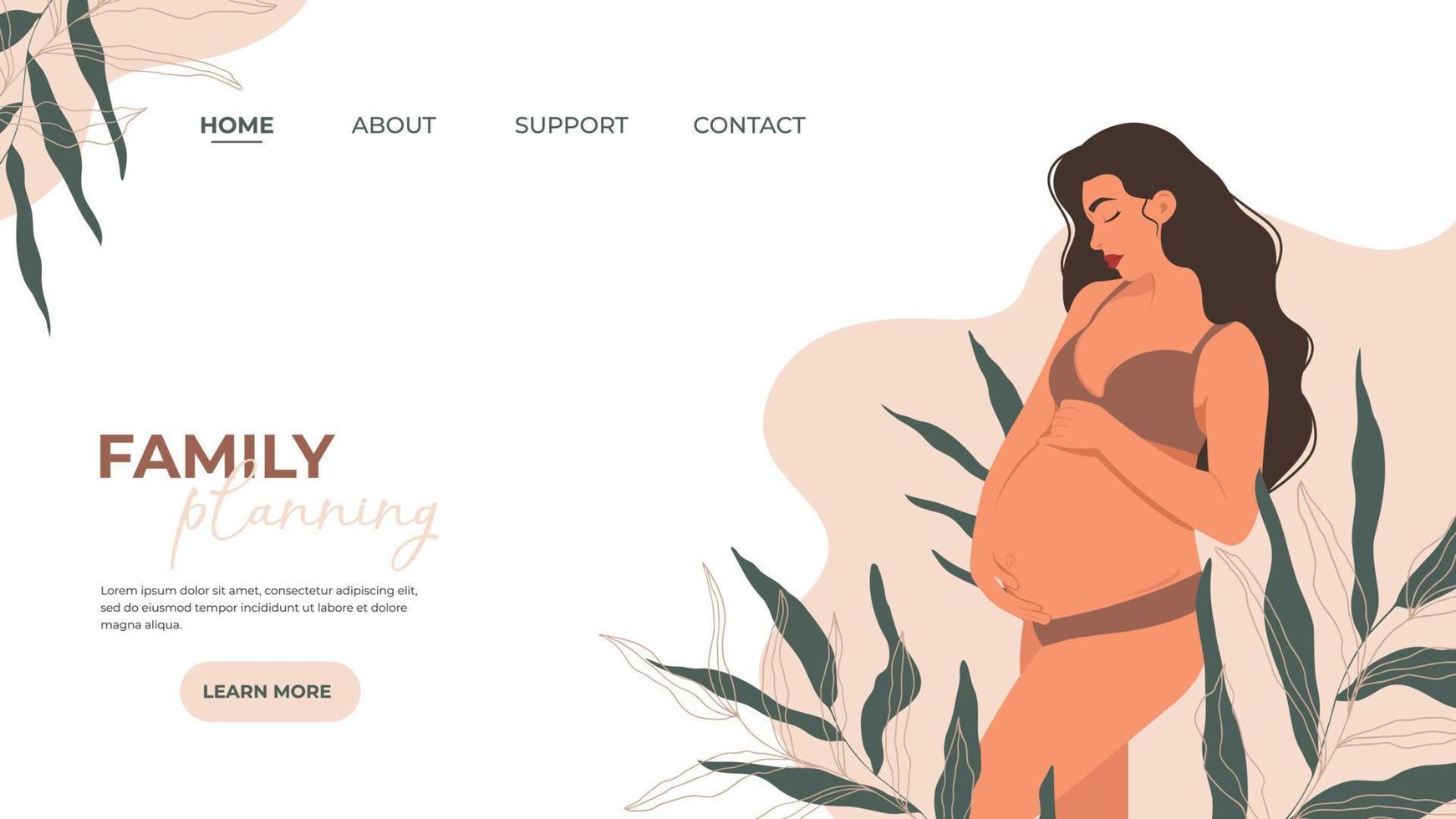gravid flicka som håller hennes mage, moderskapsfamiljeplaneringskoncept för en banner, webbdesign eller målsida vektor