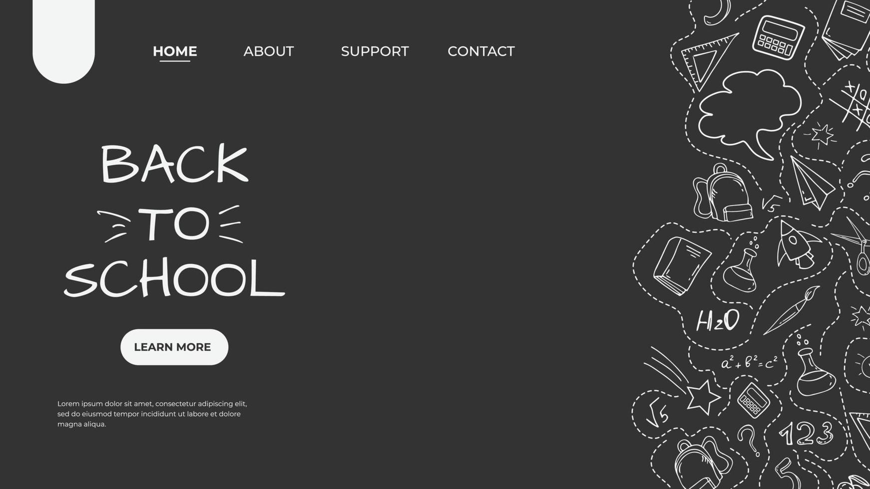 en målsida för skolor och andra utbildningsinstitutioner. doodle stil illustrationer av skolmaterial. webb banner mall för webbplats, målsida. vektor. vektor