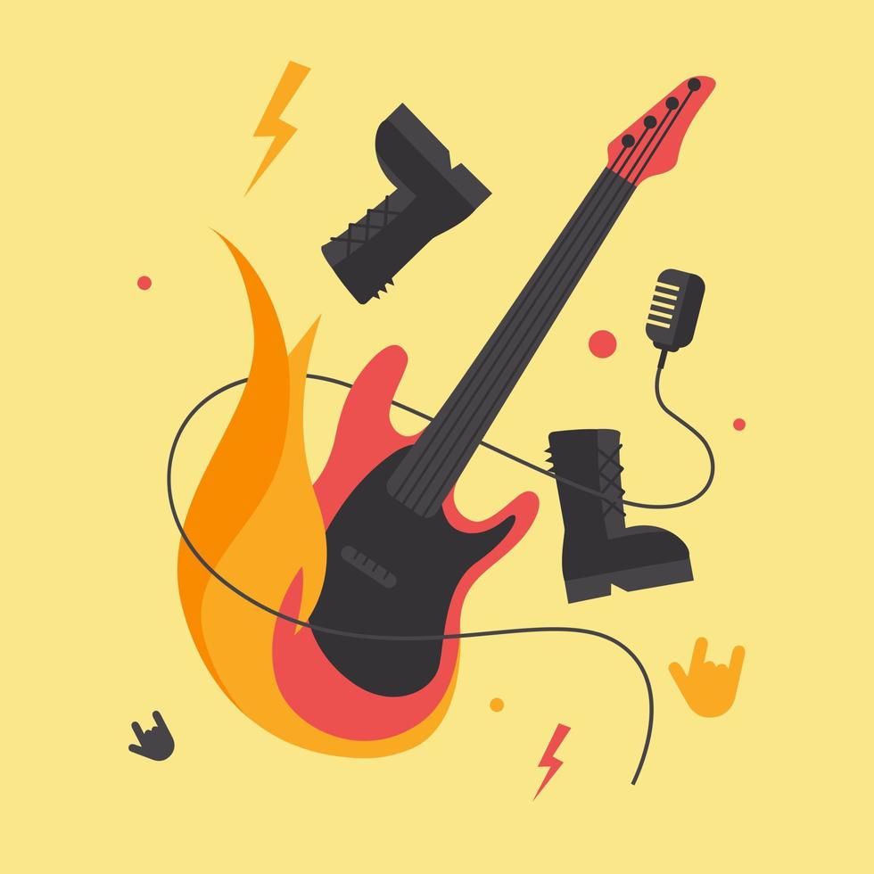 illustration med gitarr i brand. vektor