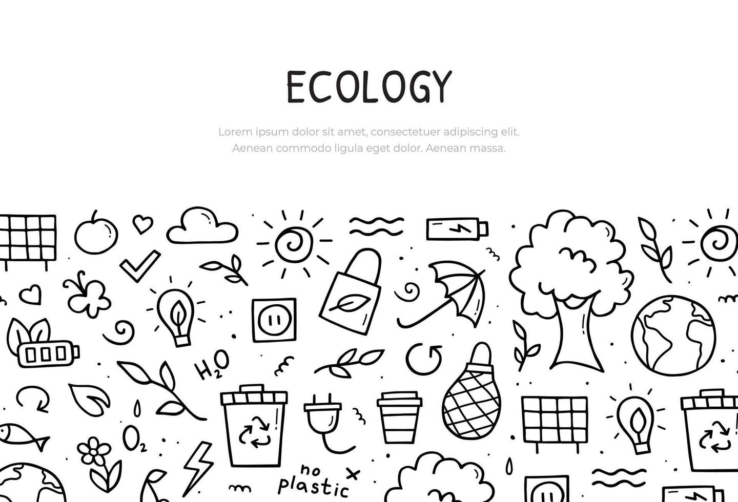 doodle uppsättning av ekologi. banner mall. eko i handritad stil. vektor illustration.