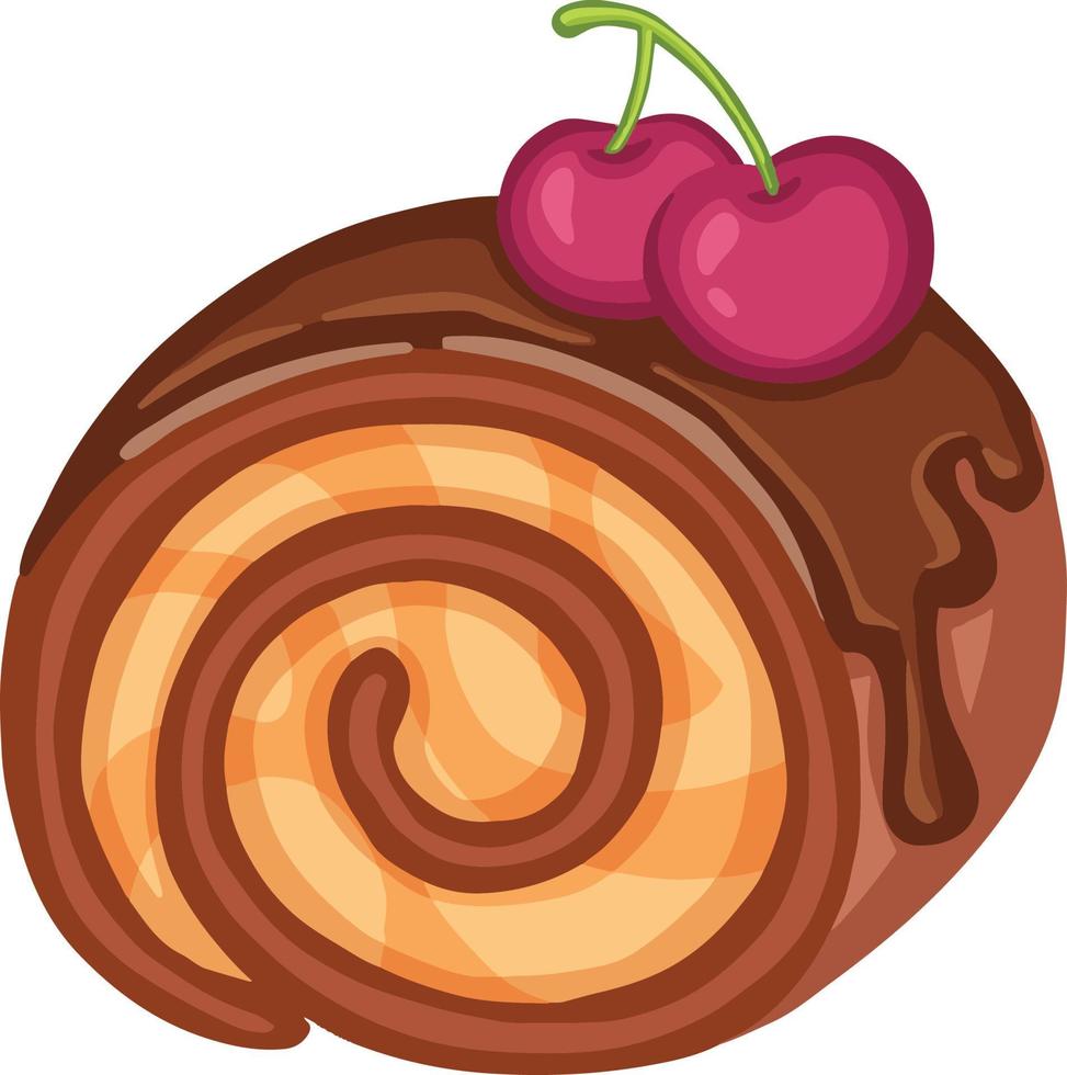 söt rulle med körsbär och choklad, handritad illustration vektor