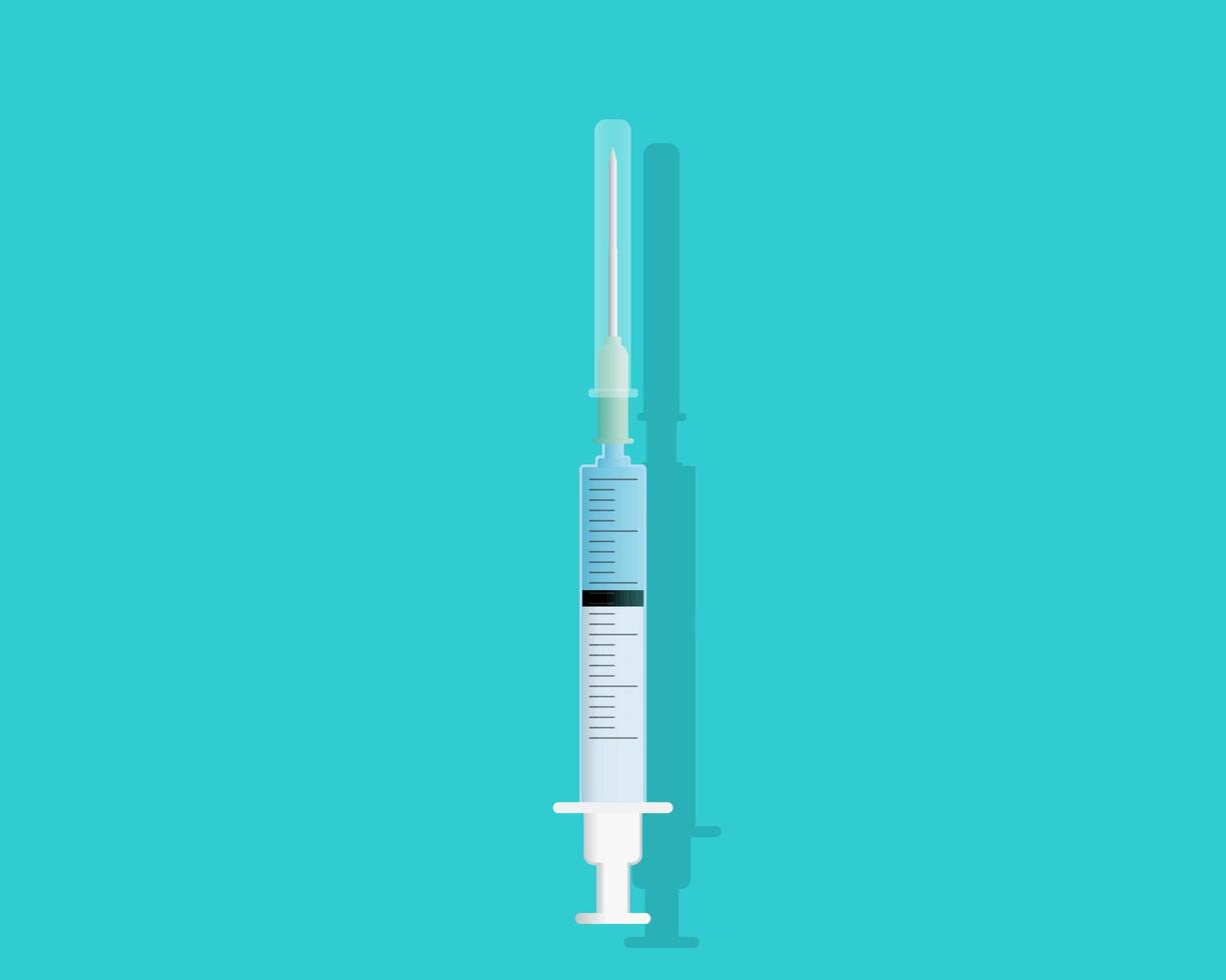 närbild av 3d-spruta med vaccin isolerad på vit bakgrund. medicin injektionsläkemedel. medicin drognål. hälso-och sjukvård utrustning vektor illustration.