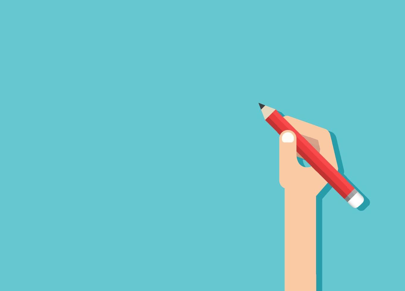 hand som håller röd penna. folk skriver något. kopiera utrymme för kreativa idéer. företag, skola, lärande, arbetskoncept vektor