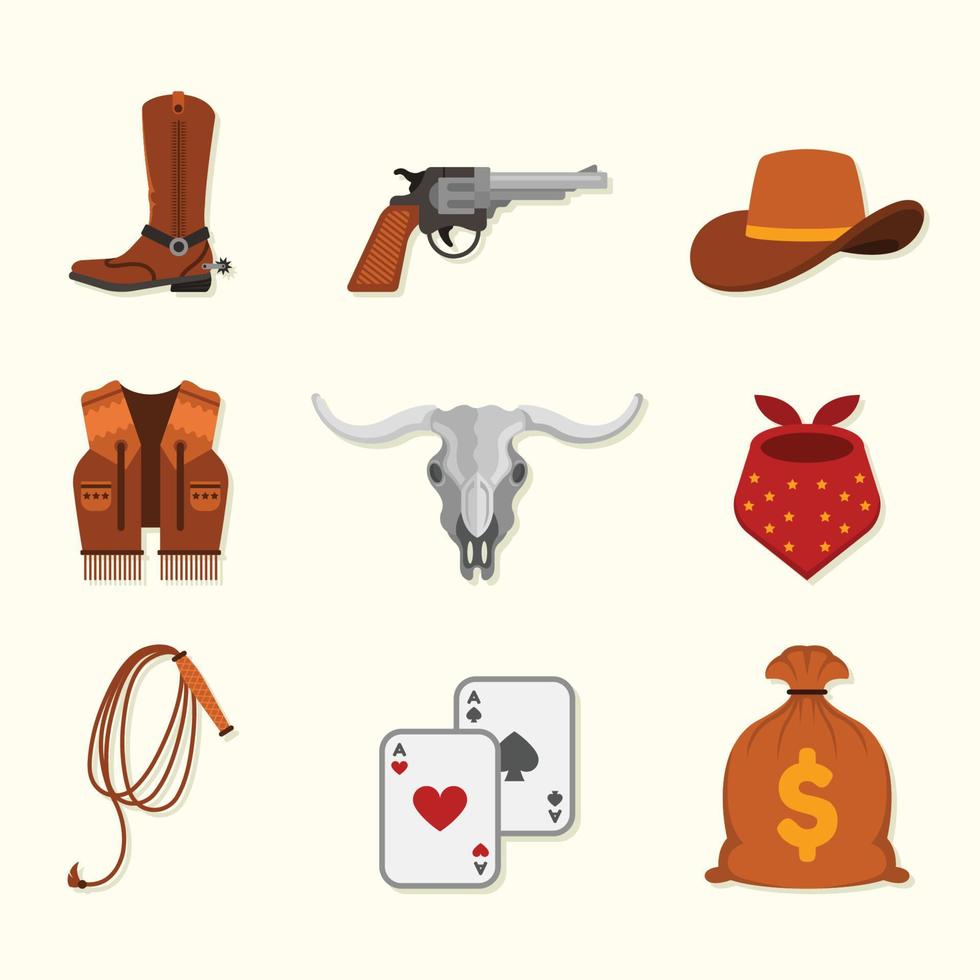 Reihe von Symbolen für Cowboy-Elemente vektor
