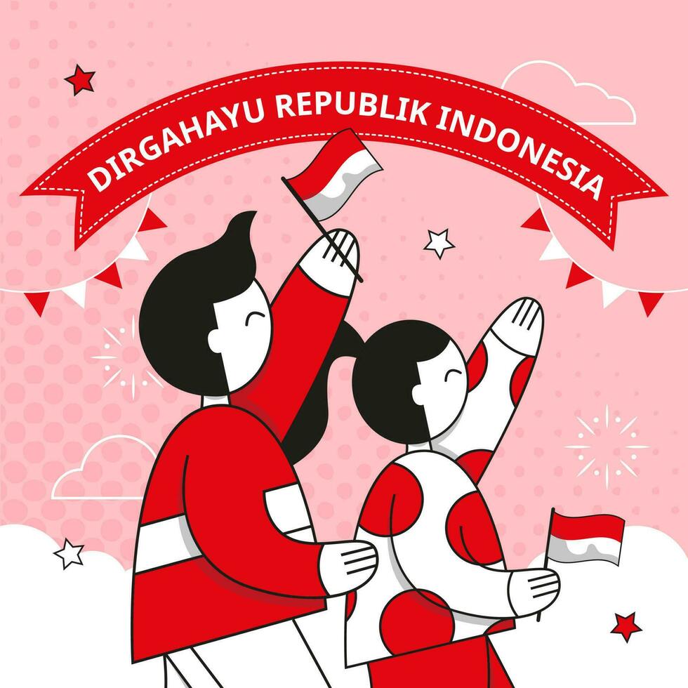 flache menschen feiern den indonesischen unabhängigkeitstag vektor