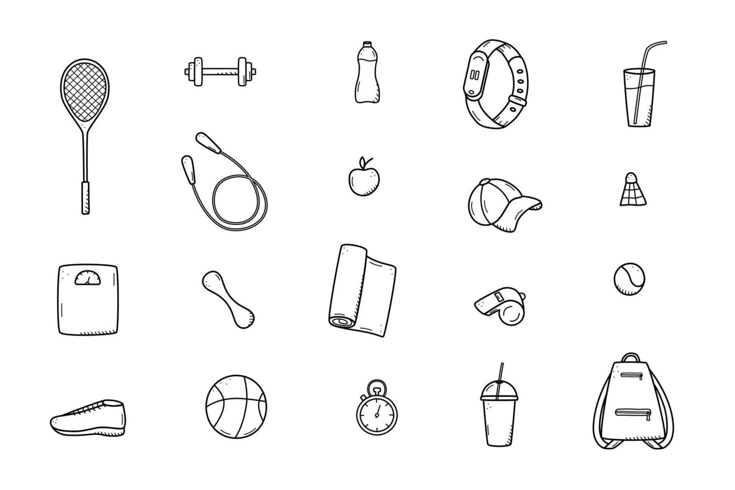 Sport-Doodle-Icon-Set-Konzept. Gestaltungselemente eines Sportumkehrers, eine Vektorillustration des gesunden Lebensstils vektor