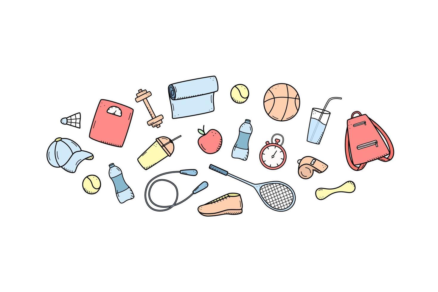 Sport-Doodle-Icon-Set-Konzept. Gestaltungselemente eines Sportumkehrers, eine Vektorillustration des gesunden Lebensstils vektor