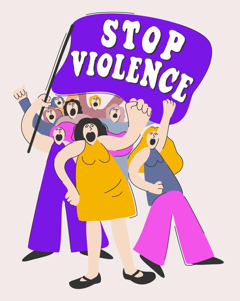 vektorisolierte illustration der protestierenden menge mit einer flagge. stopp Gewalt. vektor