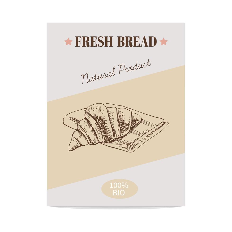 vektor handritad skiss croissant affisch. bröd illustration. ikoner och element för utskrift, etiketter, förpackningar.