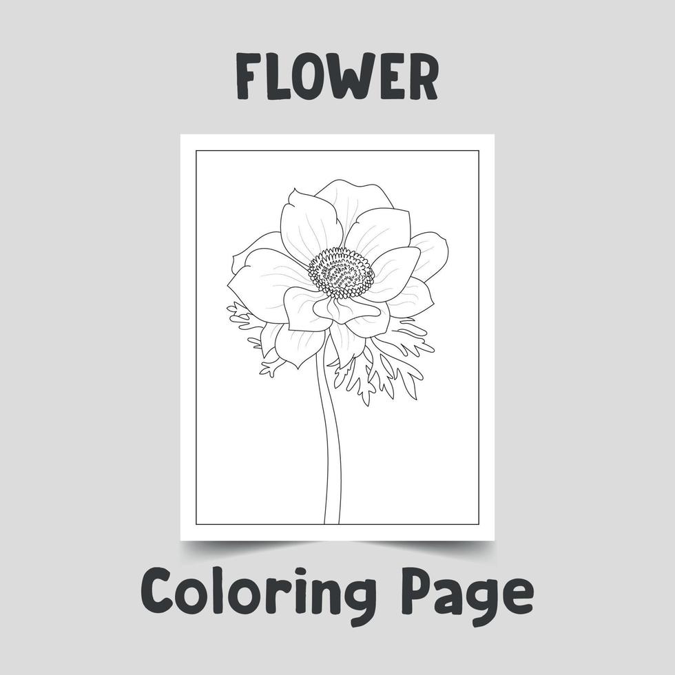 blomma målarbok, blomma linjekonst på a4 sida, blomkontur på vit bakgrund, underbar blomkontur, handritad blomvektor vektor