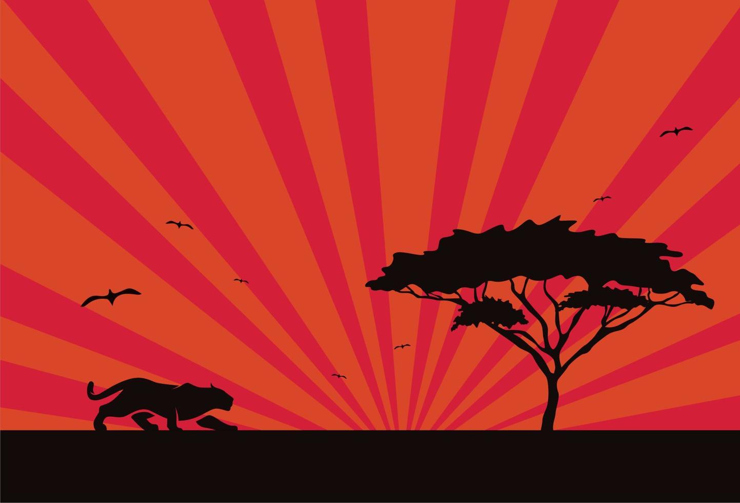 eine wunderschöne landschaft einer afrika-safari, die silhouette ist ein jaguar, leopard, gepard bei sonnenuntergang. Vektor-Illustration vektor