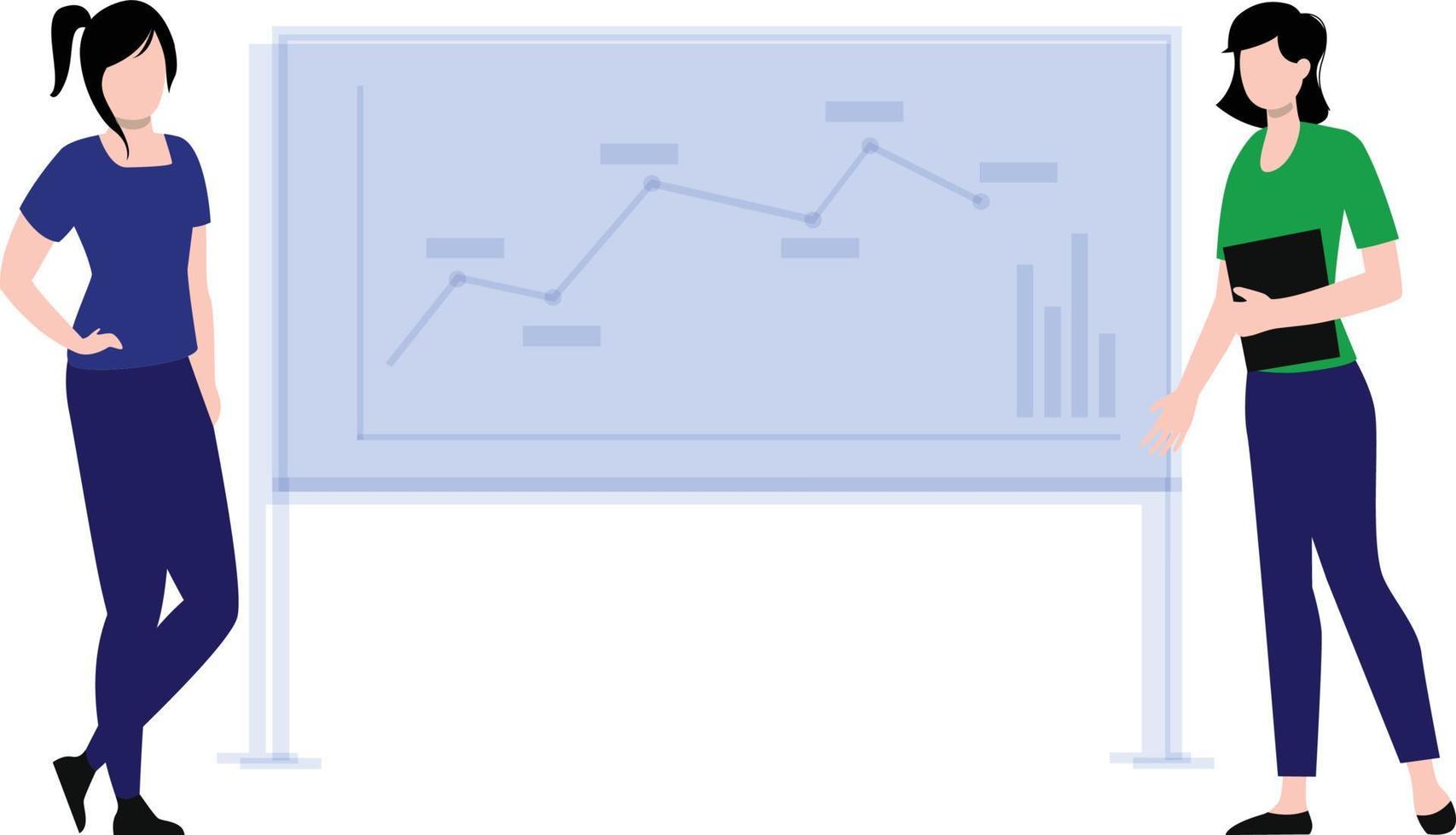 flickorna arbetar på ett linjediagram. vektor