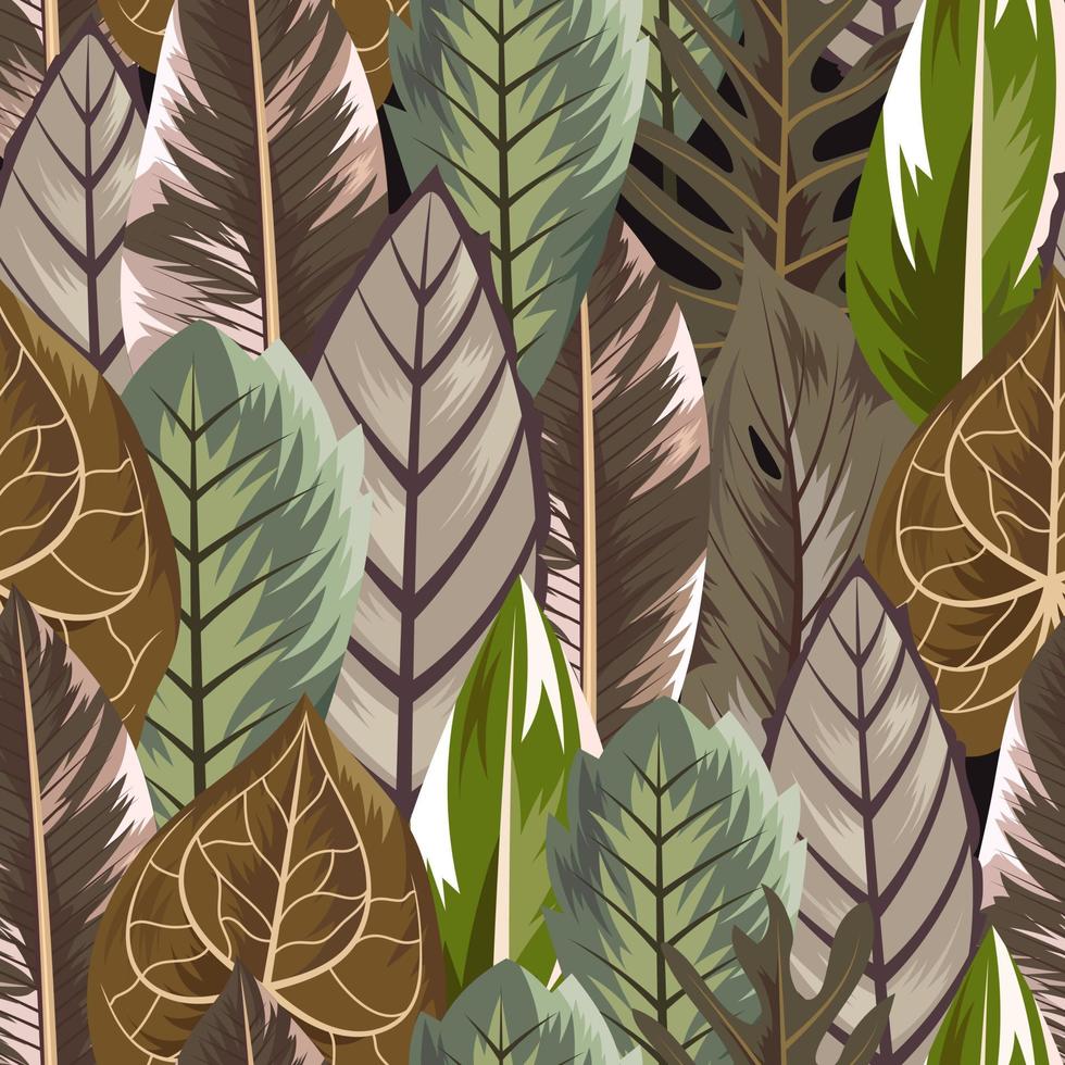 seamless mönster med tropiska vackra blad exotisk bakgrund vektor