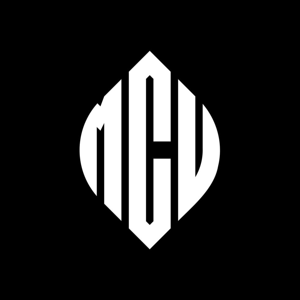 MCU-Kreisbuchstaben-Logo-Design mit Kreis- und Ellipsenform. MCU-Ellipsenbuchstaben mit typografischem Stil. Die drei Initialen bilden ein Kreislogo. MCU-Kreis-Emblem abstrakter Monogramm-Buchstaben-Markenvektor. vektor
