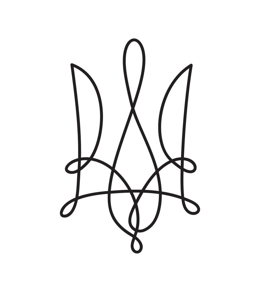 Nationales ukrainisches Symbol Dreizack-Symbol. Vektor handgezeichnete Kalligrafie Wappen des ukrainischen Staatswappens schwarze Farbe Abbildung flacher Stil Bild