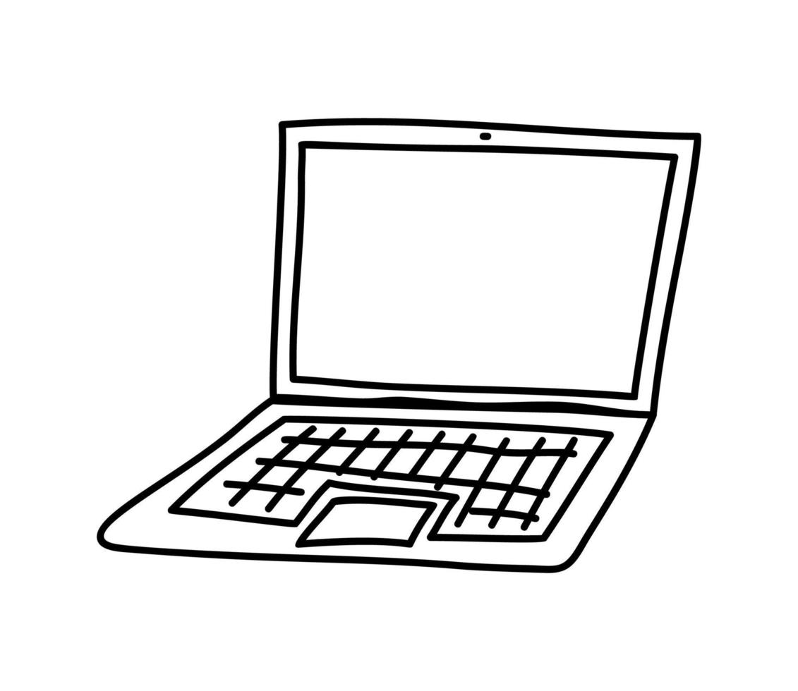 handritad doodle dator bärbar dator ikon i vektor på linjer isolerad på en vit bakgrund