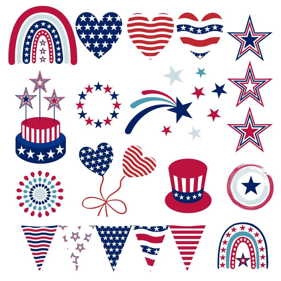 4 juli clipart element set, amerikanska självständighetsdagen, vektor