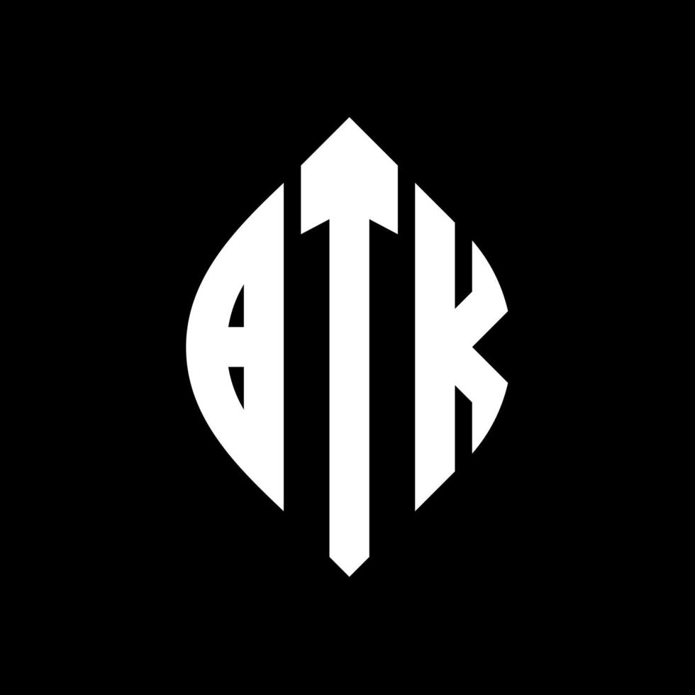 btk-Kreisbuchstaben-Logo-Design mit Kreis- und Ellipsenform. btk ellipsenbuchstaben mit typografischem stil. Die drei Initialen bilden ein Kreislogo. btk-Kreis-Emblem abstrakter Monogramm-Buchstaben-Markierungsvektor. vektor