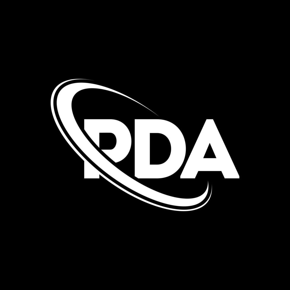 PDA-Logo. PDA-Brief. Logo-Design mit PDA-Buchstaben. Initialen-PDA-Logo, verbunden mit Kreis und Monogramm-Logo in Großbuchstaben. pda-typografie für technologie-, geschäfts- und immobilienmarke. vektor