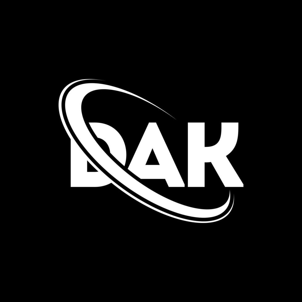 dak logotyp. dak brev. dak bokstavs logotyp design. initialer dak logotyp länkad med cirkel och versaler monogram logotyp. dak typografi för teknik, affärs- och fastighetsmärke. vektor