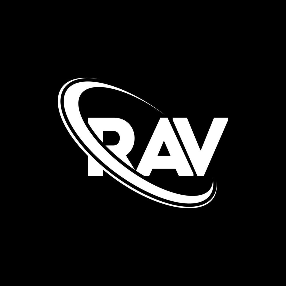 rav-Logo. rav Brief. rav-Buchstaben-Logo-Design. Initialen-Rav-Logo, verbunden mit Kreis und Monogramm-Logo in Großbuchstaben. rav-typografie für technologie-, geschäfts- und immobilienmarke. vektor
