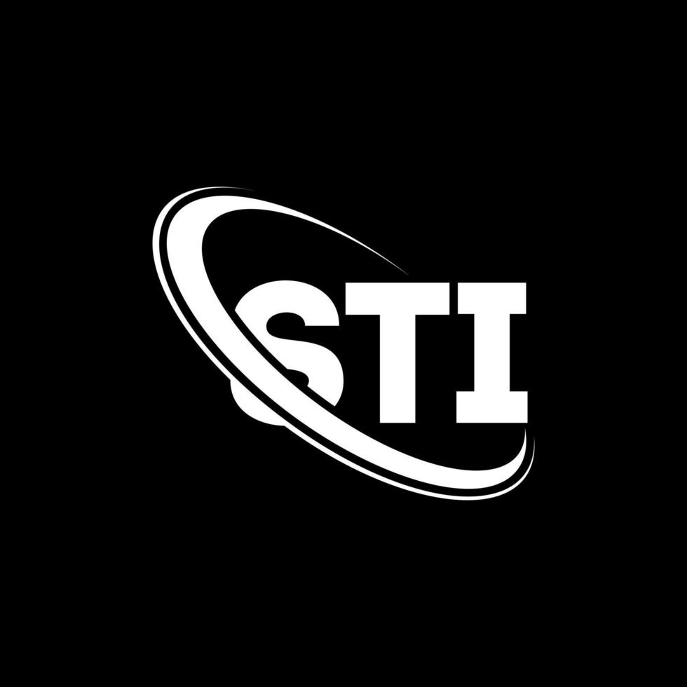 sti logotyp. sti brev. sti brev logotyp design. initialer sti logotyp länkad med cirkel och versaler monogram logotyp. sti typografi för teknik, företag och fastighetsmärke. vektor