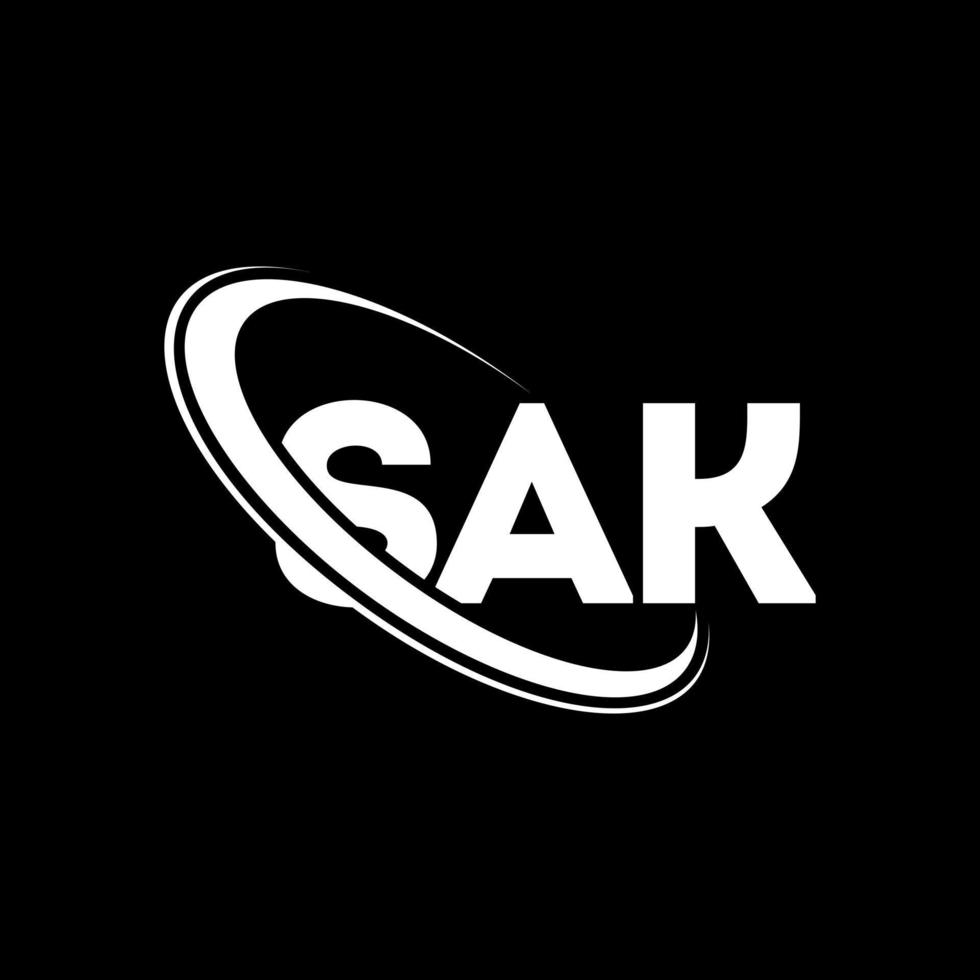 Sak-Logo. Sak-Brief. Design des Sak-Buchstaben-Logos. Initialen-Sak-Logo, verbunden mit Kreis und Monogramm-Logo in Großbuchstaben. sak-typografie für technologie-, geschäfts- und immobilienmarke. vektor