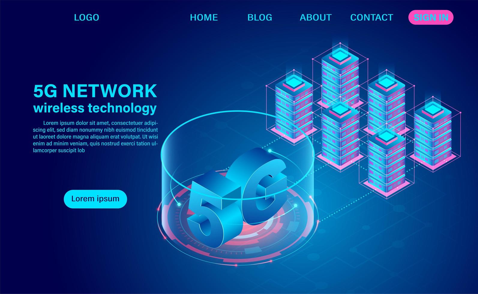 5g nätverksteknologi och servrar vektor