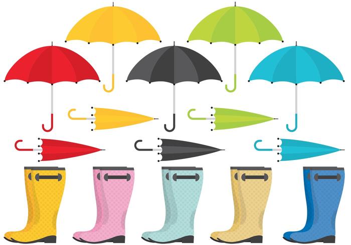 Regen Stiefel Und Umbrella Vektoren