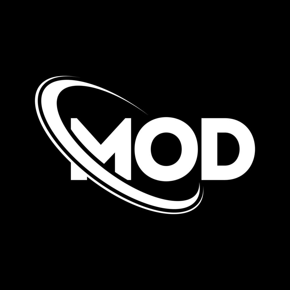 mod logotyp. mod bokstav. mod bokstavslogotypdesign. initialer mod logotyp länkad med cirkel och versaler monogram logotyp. mod typografi för teknik, affärs- och fastighetsmärke. vektor