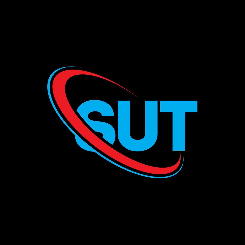 sut-Logo. Brief schreiben. sut-Brief-Logo-Design. Initialen sut-Logo verbunden mit Kreis und Monogramm-Logo in Großbuchstaben. sut typografie für technologie-, geschäfts- und immobilienmarke. vektor