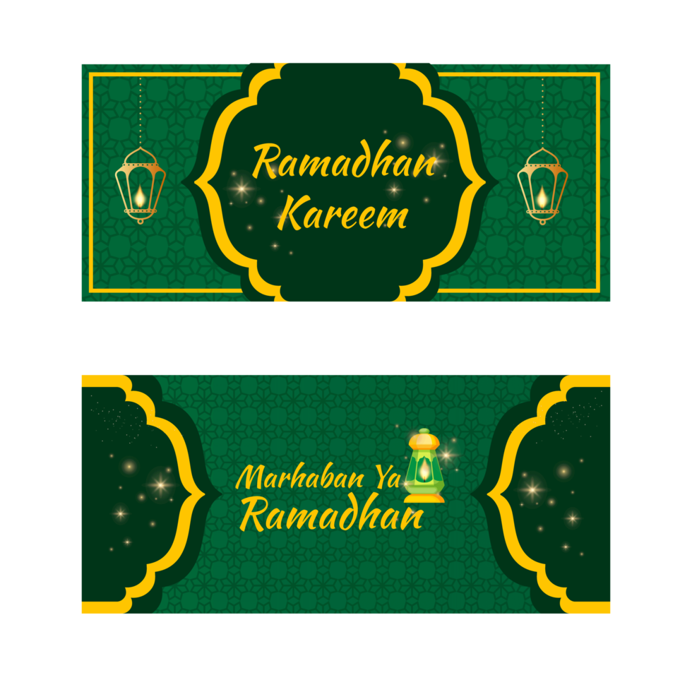 utsmyckade ramadan kareem-banners i grönt och gult vektor