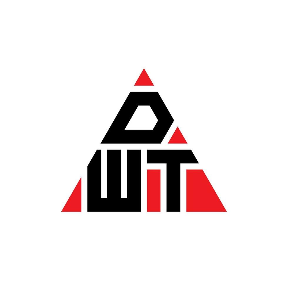 dwt triangel bokstavslogotypdesign med triangelform. dwt triangel logotyp design monogram. dwt triangel vektor logotyp mall med röd färg. dwt triangulär logotyp enkel, elegant och lyxig logotyp.