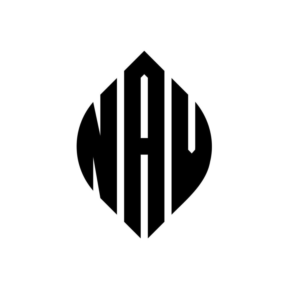 Nav-Kreis-Buchstaben-Logo-Design mit Kreis- und Ellipsenform. Nav-Ellipsenbuchstaben mit typografischem Stil. Die drei Initialen bilden ein Kreislogo. Nav-Kreis-Emblem abstrakter Monogramm-Buchstaben-Markierungsvektor. vektor