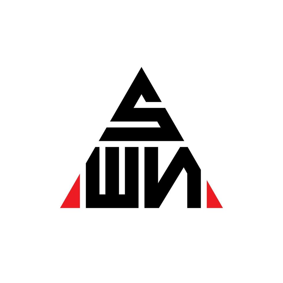 geschwungenes Dreieck-Buchstaben-Logo-Design mit Dreiecksform. geschwungenes Dreieck-Logo-Design-Monogramm. Swn Dreieck Vektor Logo Vorlage mit roter Farbe. geschwungenes dreieckiges Logo einfaches, elegantes und luxuriöses Logo.