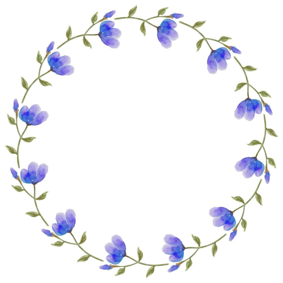 rund akvarellram med blå blommor på vit bakgrund. vektor