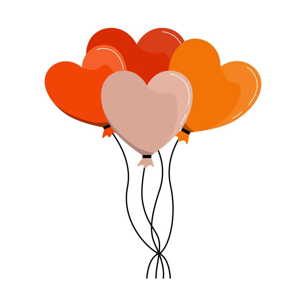 Luftballons in Herzform. vier farbige luftballons im flachen stil. Vektor