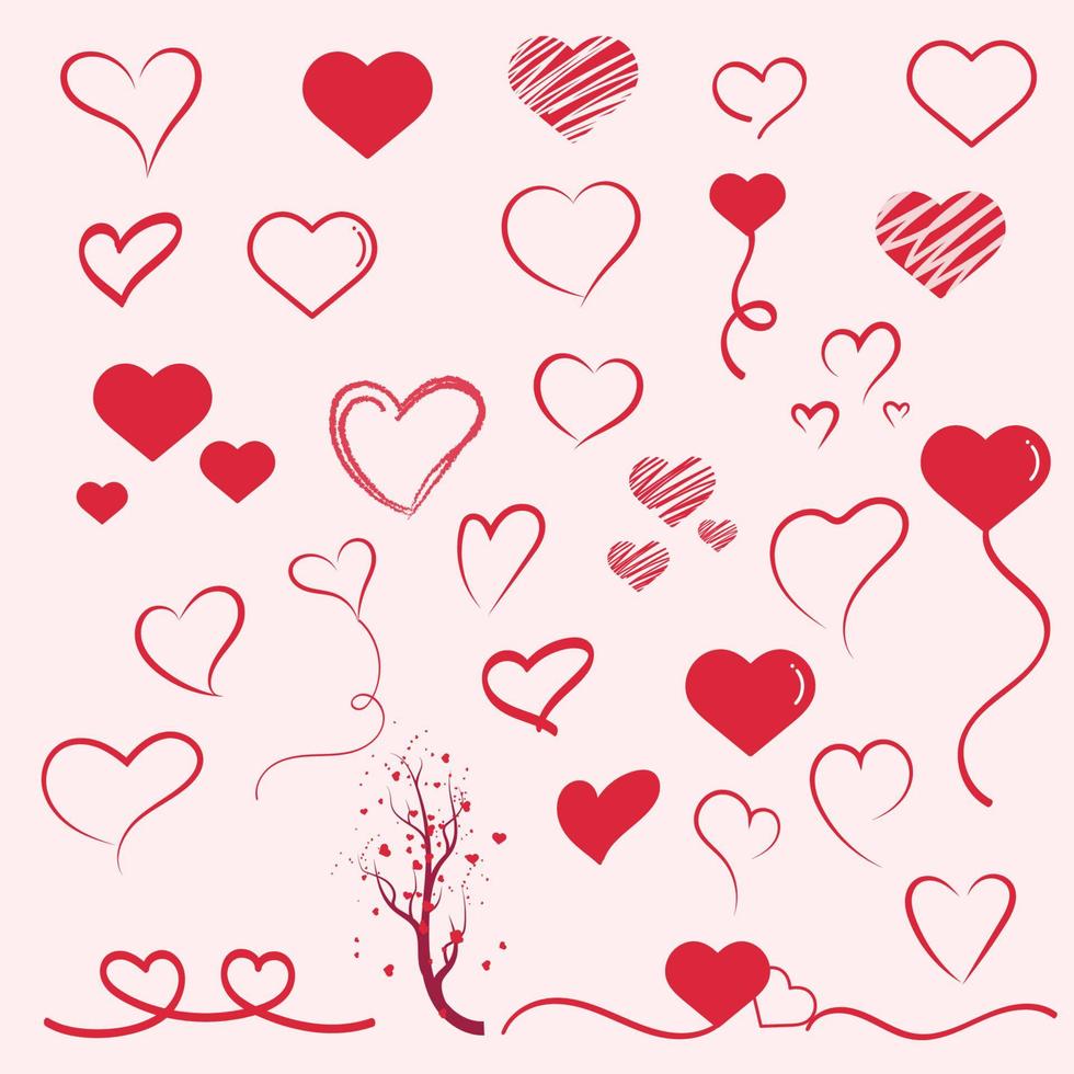 uppsättning hjärta valentine former ikon illustration, rött hjärta element för design vektor