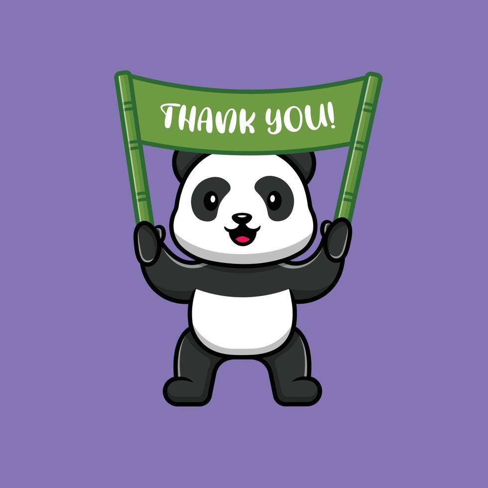 niedlicher panda hält danke banner cartoon vektor symbol illustration. flaches karikaturkonzept des tiergeschäfts